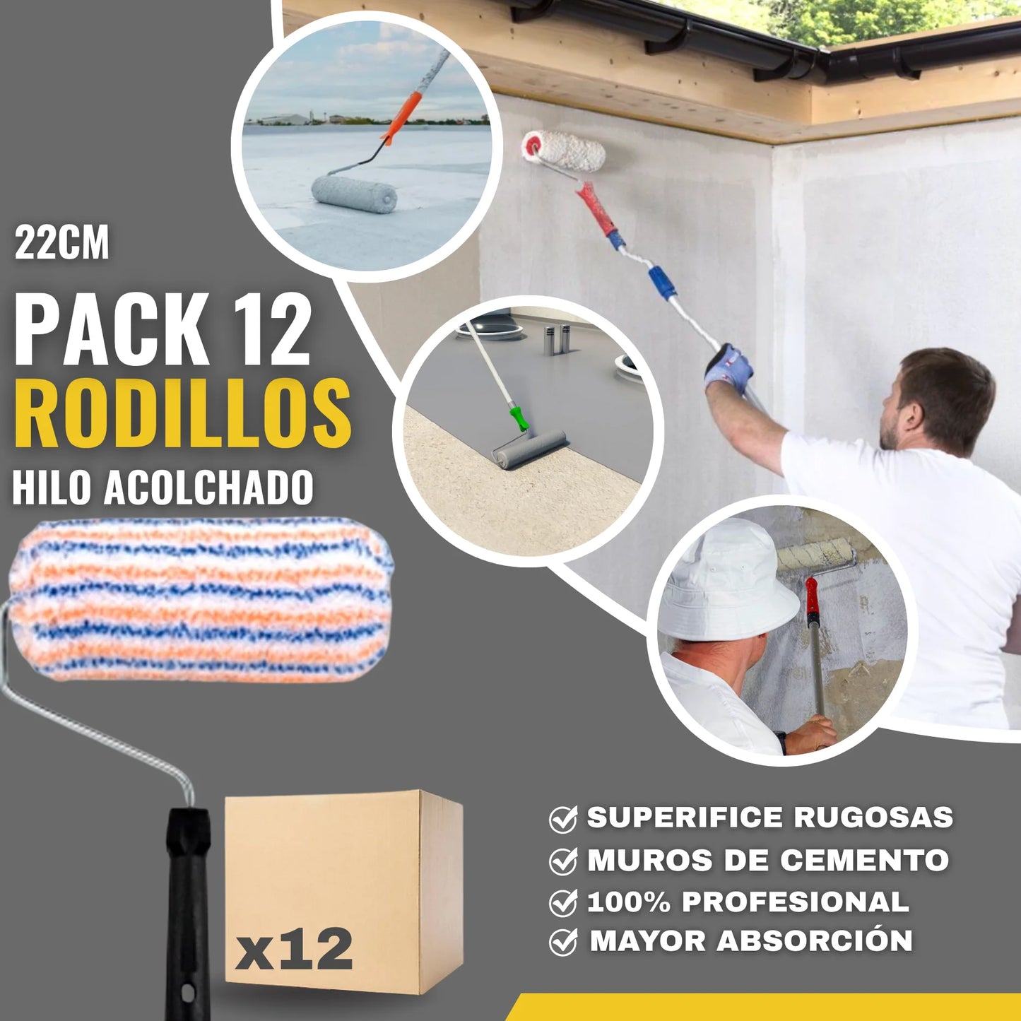 PACK x12 RODILLOS DE HILOS 22cm