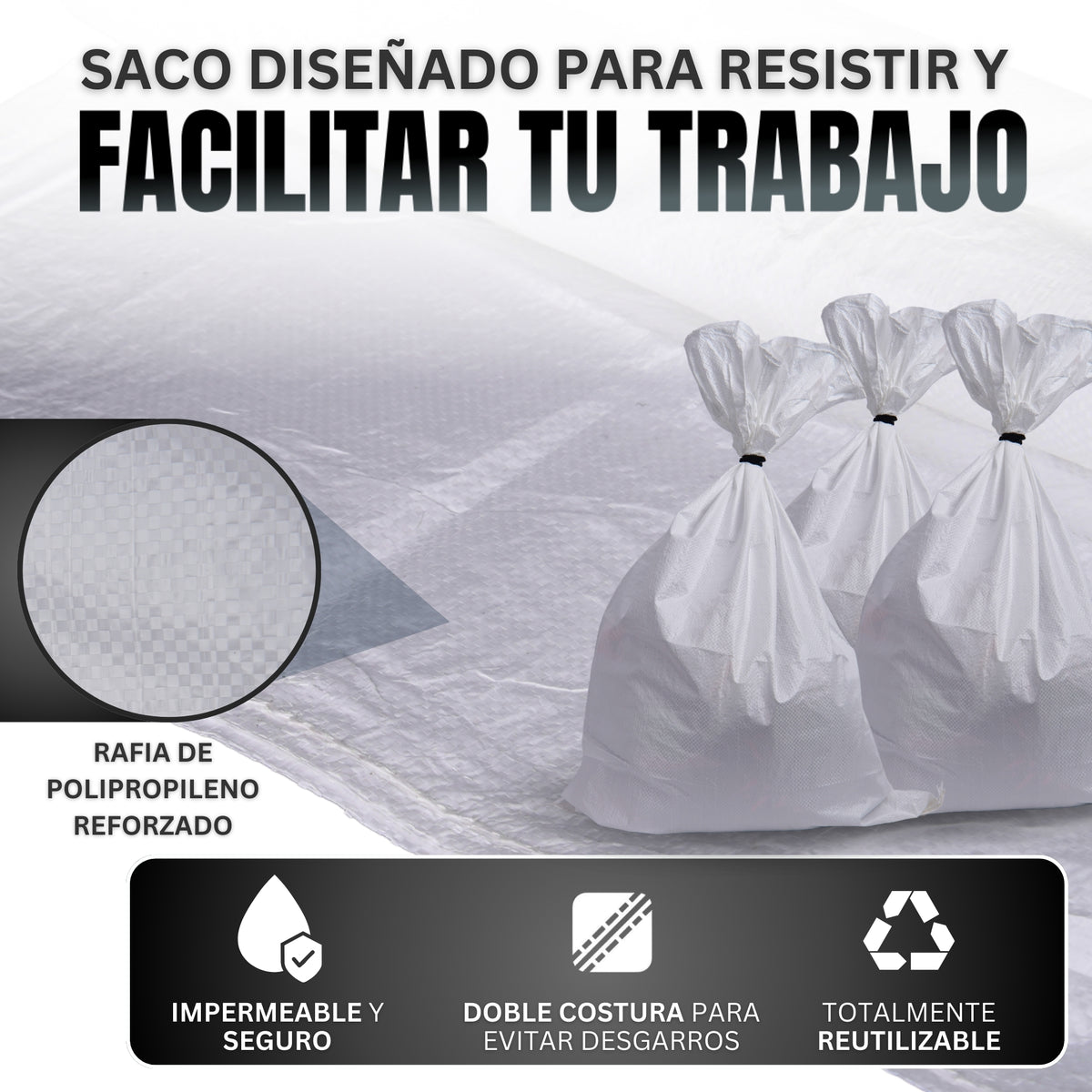 Sacos para escombros [50x90cm] + gomas de anclaje | Snappyblue®