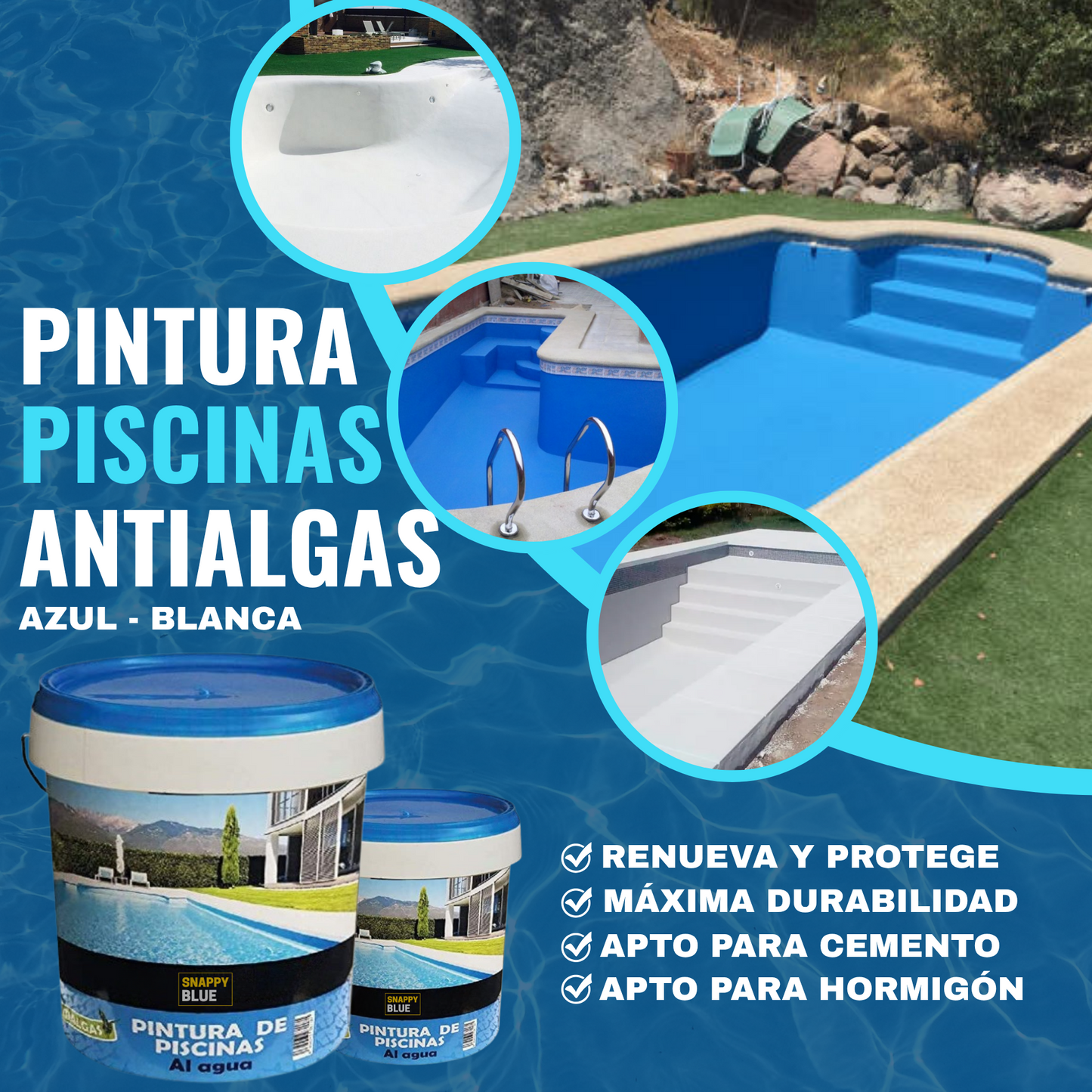 Pintura para Piscinas y Bordes | Protección y Renovación de Piscinas Anti Algas | Snappyblue®