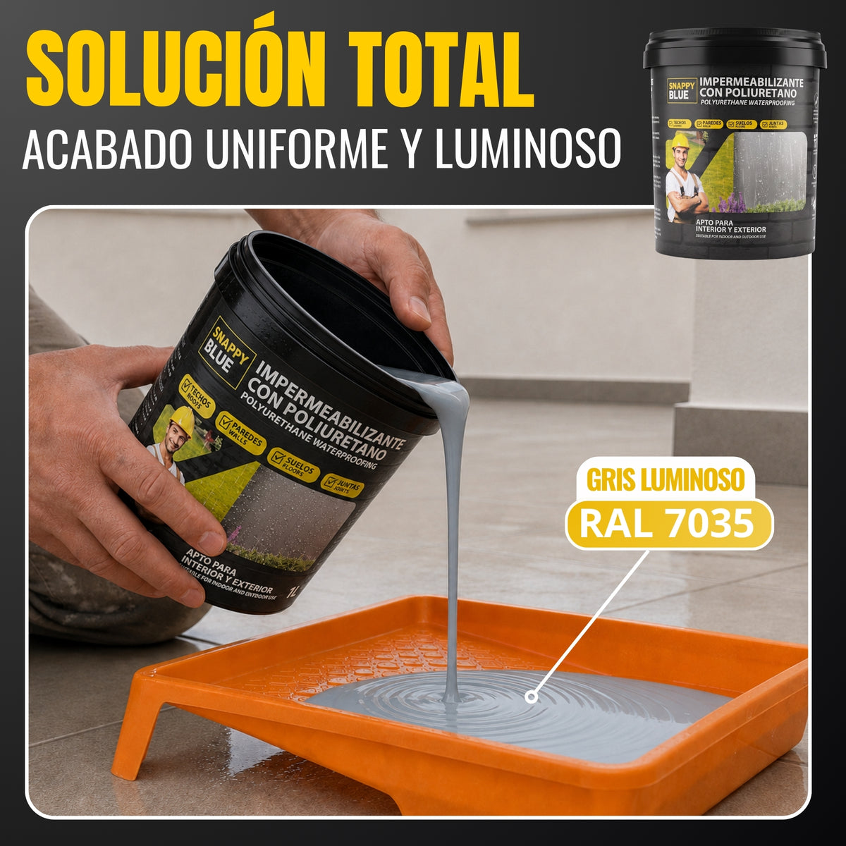 Impermeabilizante Poliuretano al Agua Gris para Interior, Fachadas y Cubiertas