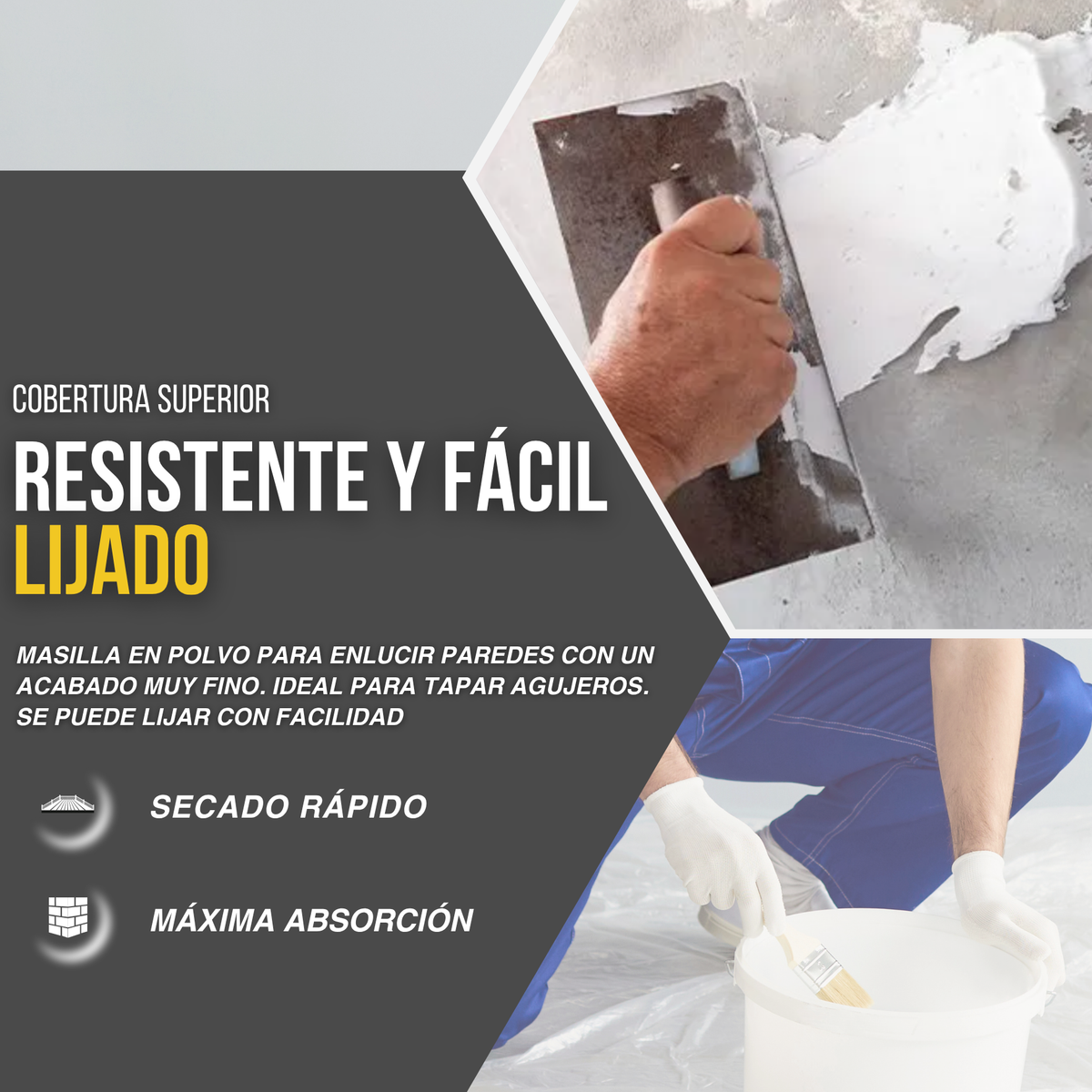 Masilla en Polvo Piter Plast Acabado Fino Alisado Profesional