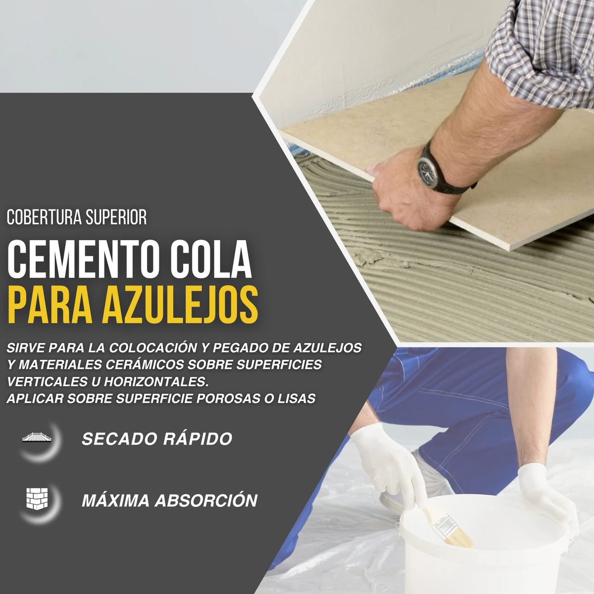 Cemento Cola Ultra Resistente para Baldosas, Azulejos y Gres