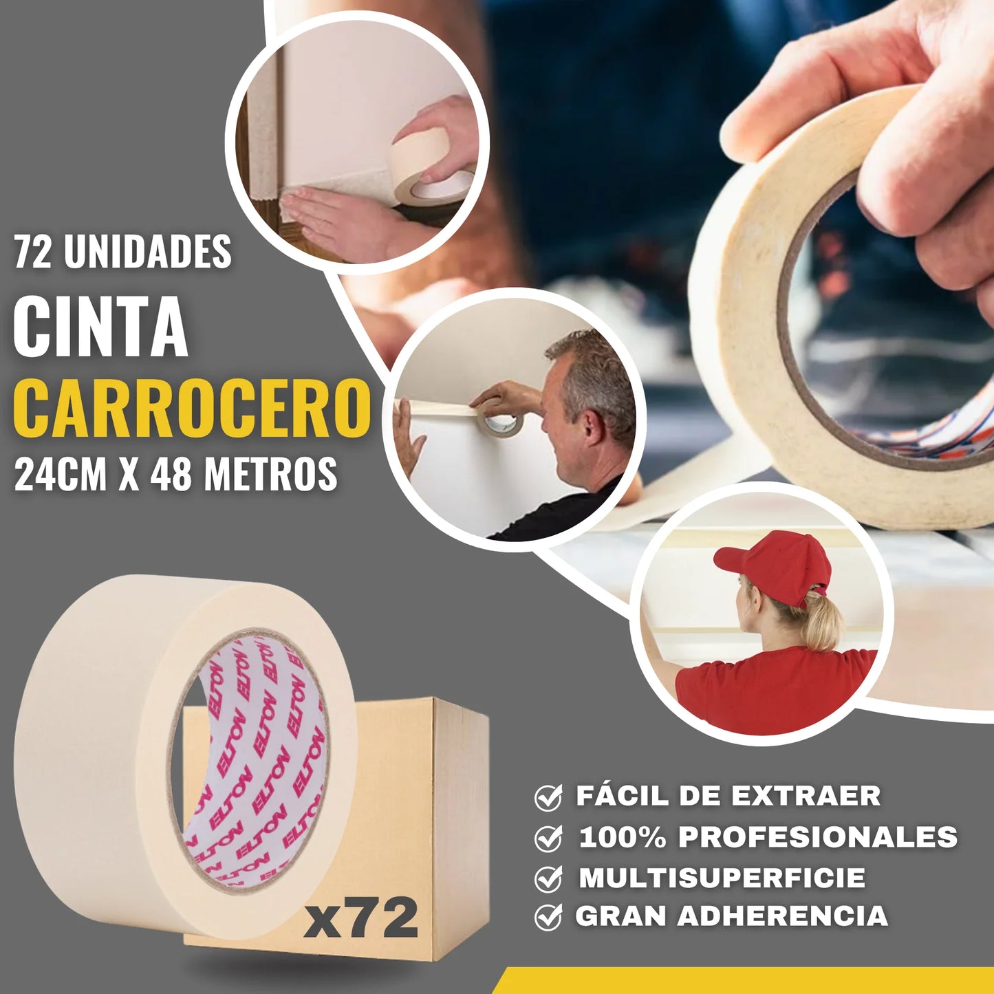 CINTA ADHESIVA CARROCERO 24cm x 45m 72 UNIDADES