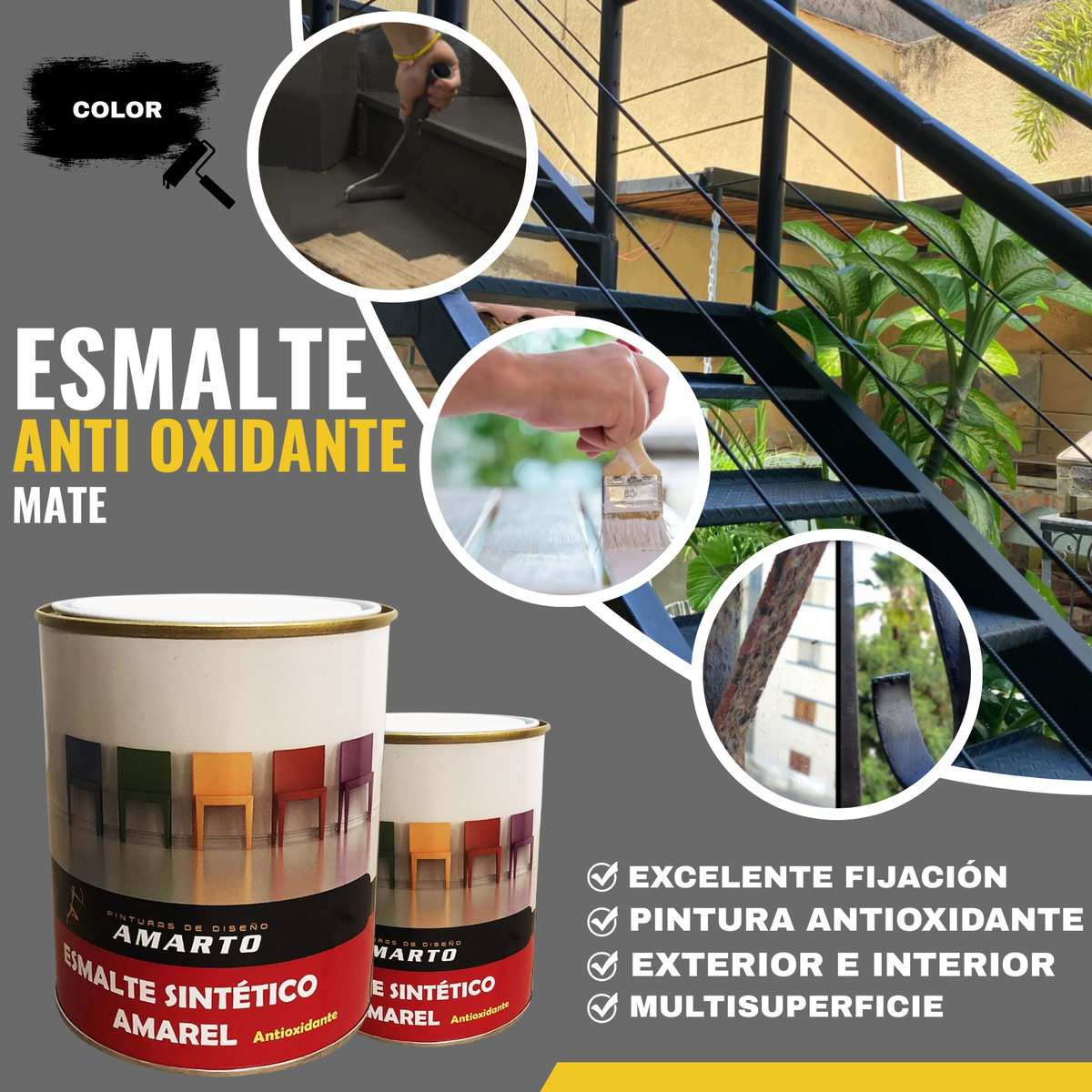 Esmalte Sintético Antioxidante Amarel Mate para Hierro y Metal