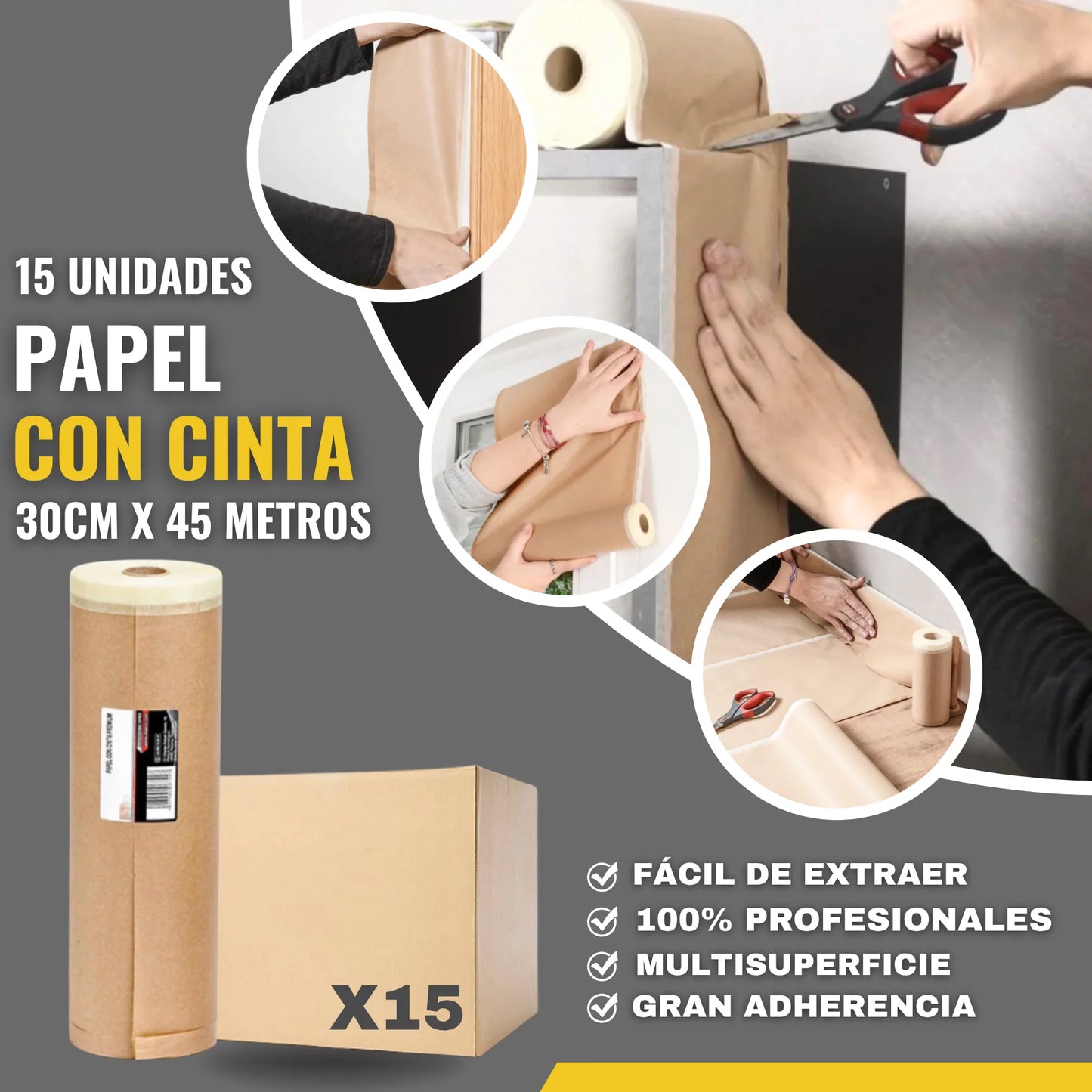 PAPEL CON CINTA 30cm x 45m 15 UNIDADES