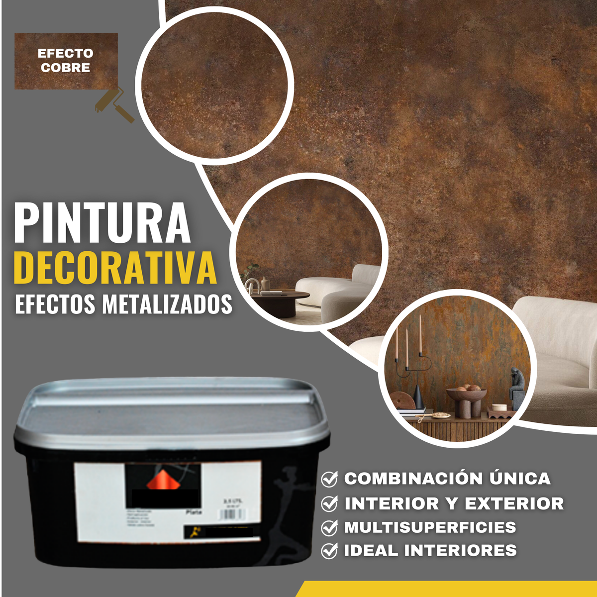 Pintura Decorativa Efecto Metal Brillante para Paredes y Muebles