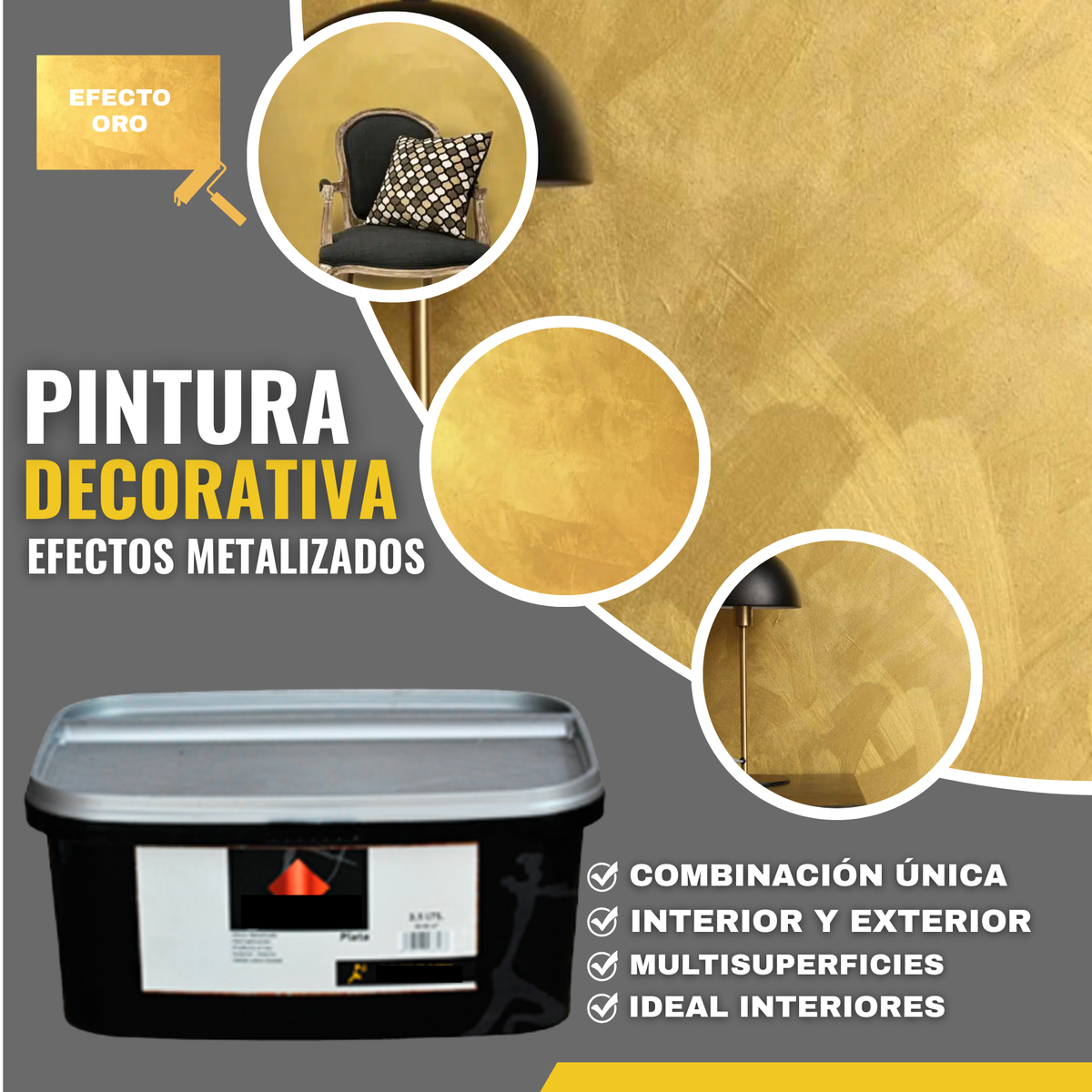 Pintura Decorativa Efecto Metal Brillante para Paredes y Muebles