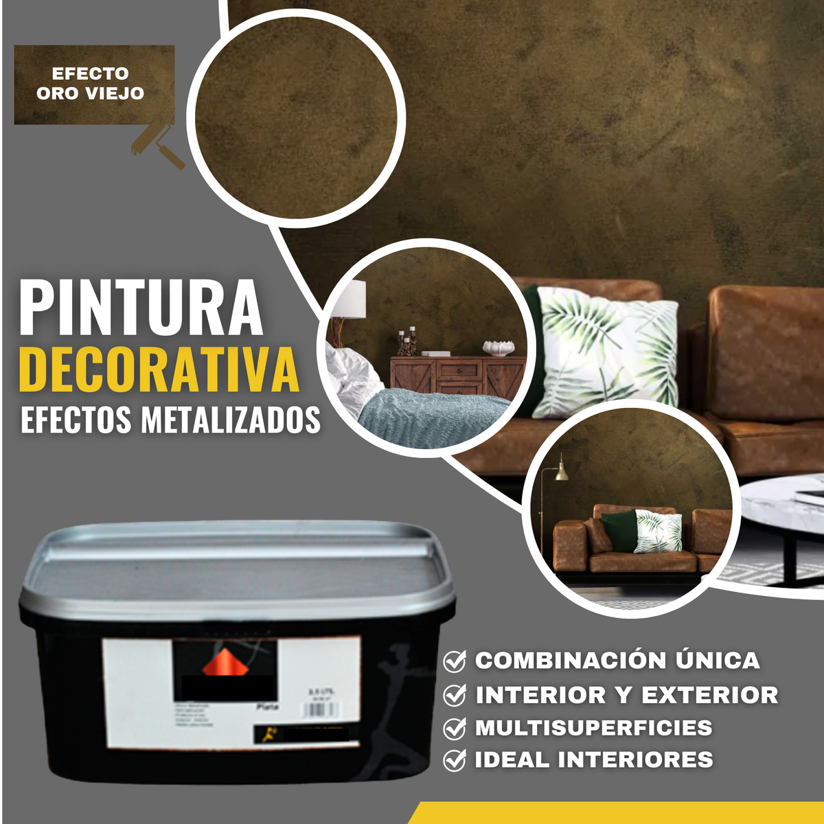 Pintura Decorativa Efecto Metal Brillante para Paredes y Muebles