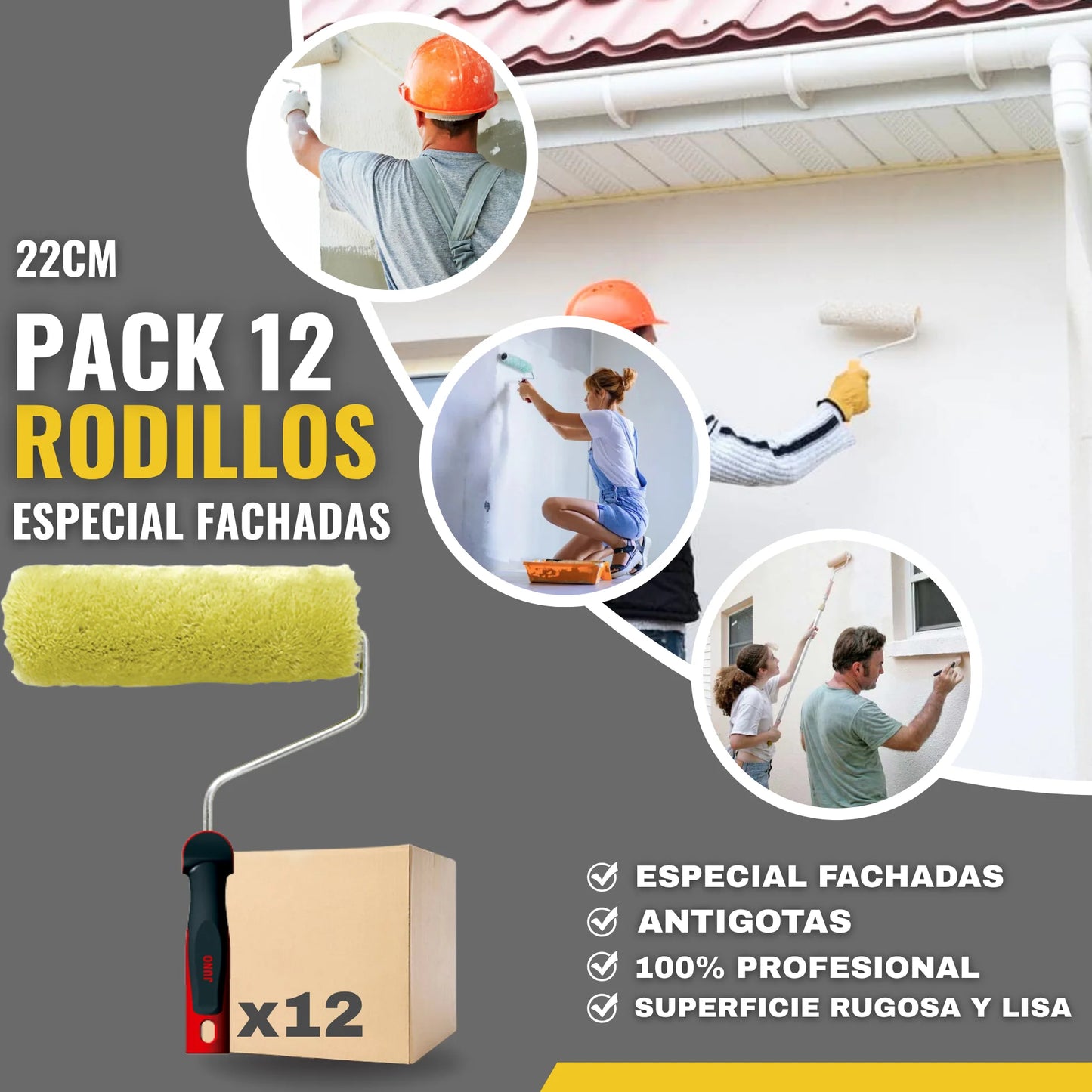 PACK x12 RODILLOS DE FACHADAS 22cm