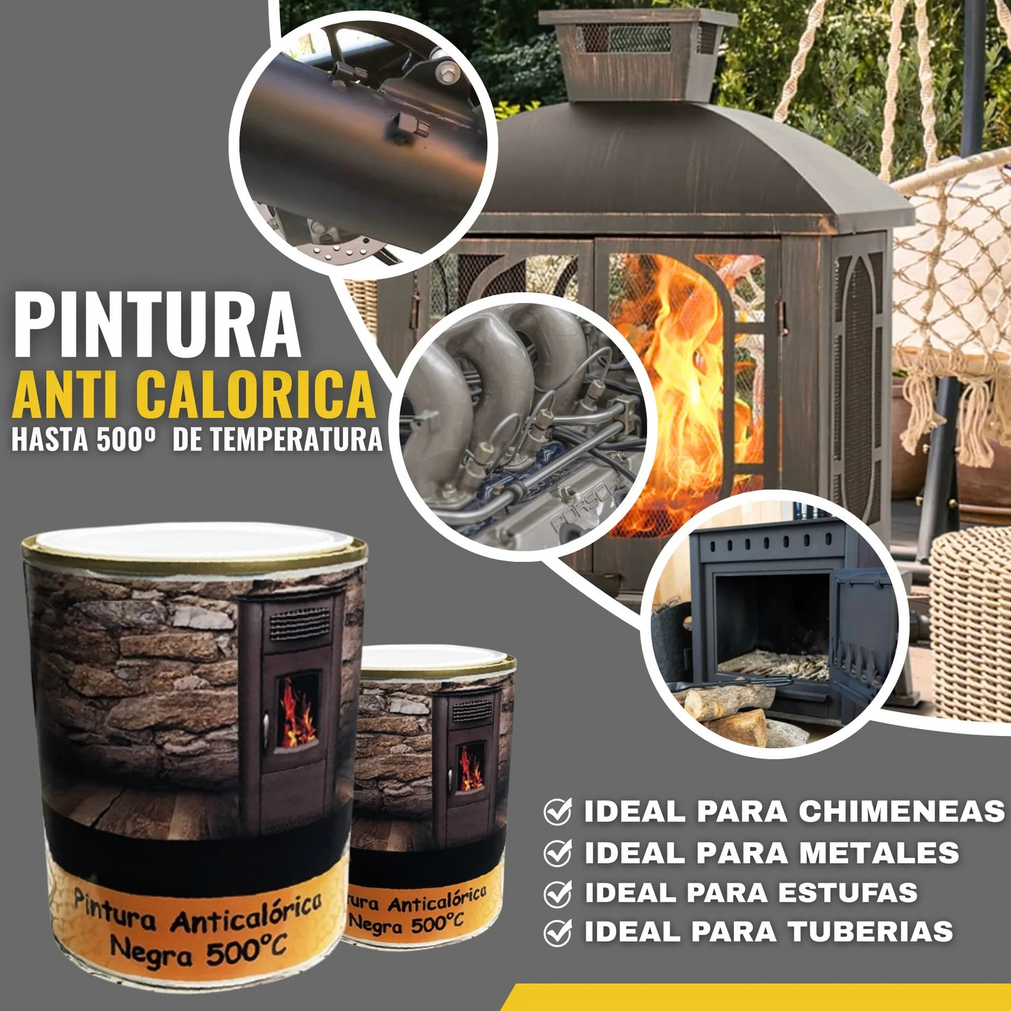 PINTURA ANTICALÓRICA 500º NEGRA | Snappyblue®