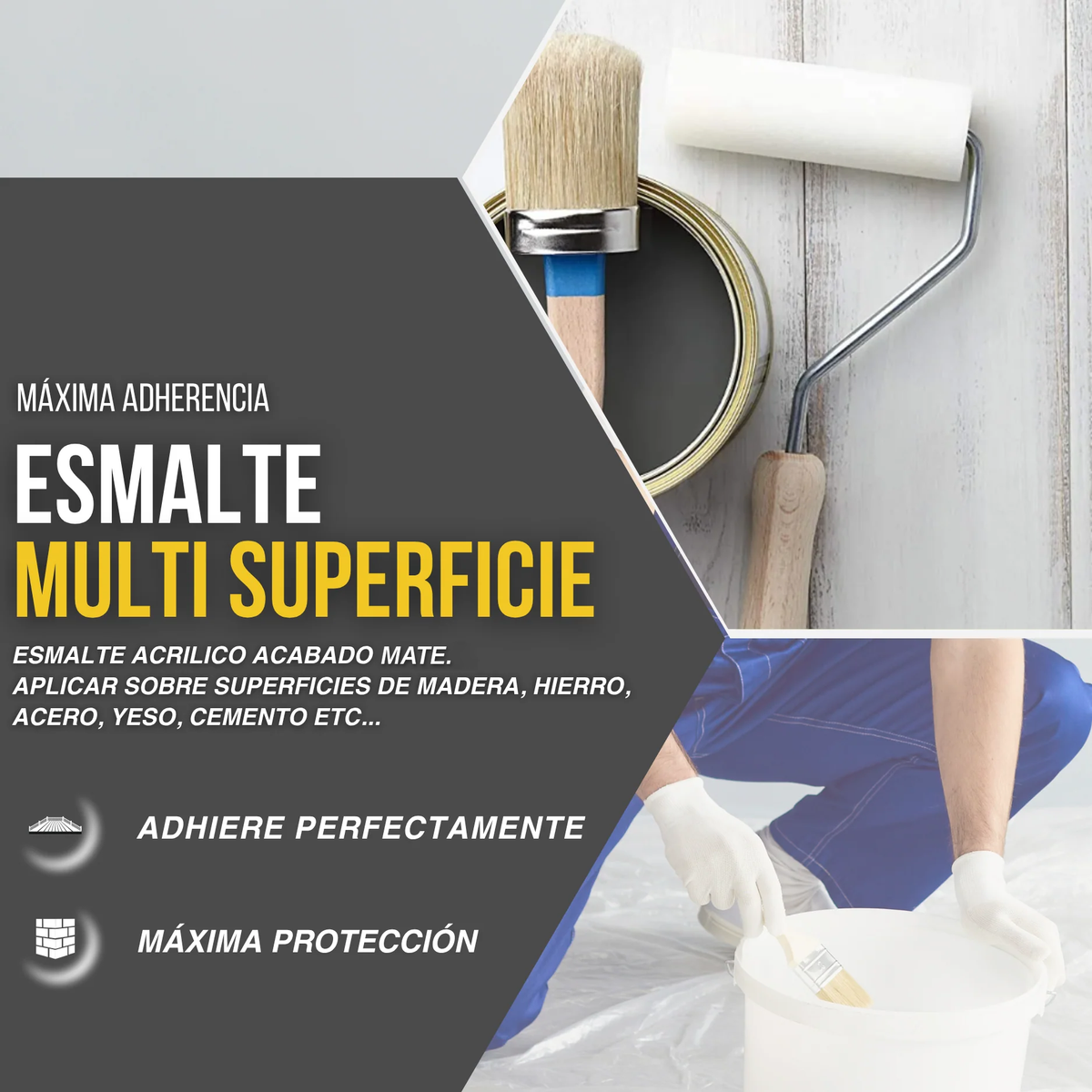 Negro MATE - Hidroesmalte al Agua Multisuperficie para Madera, Metal, PVC y Azulejo