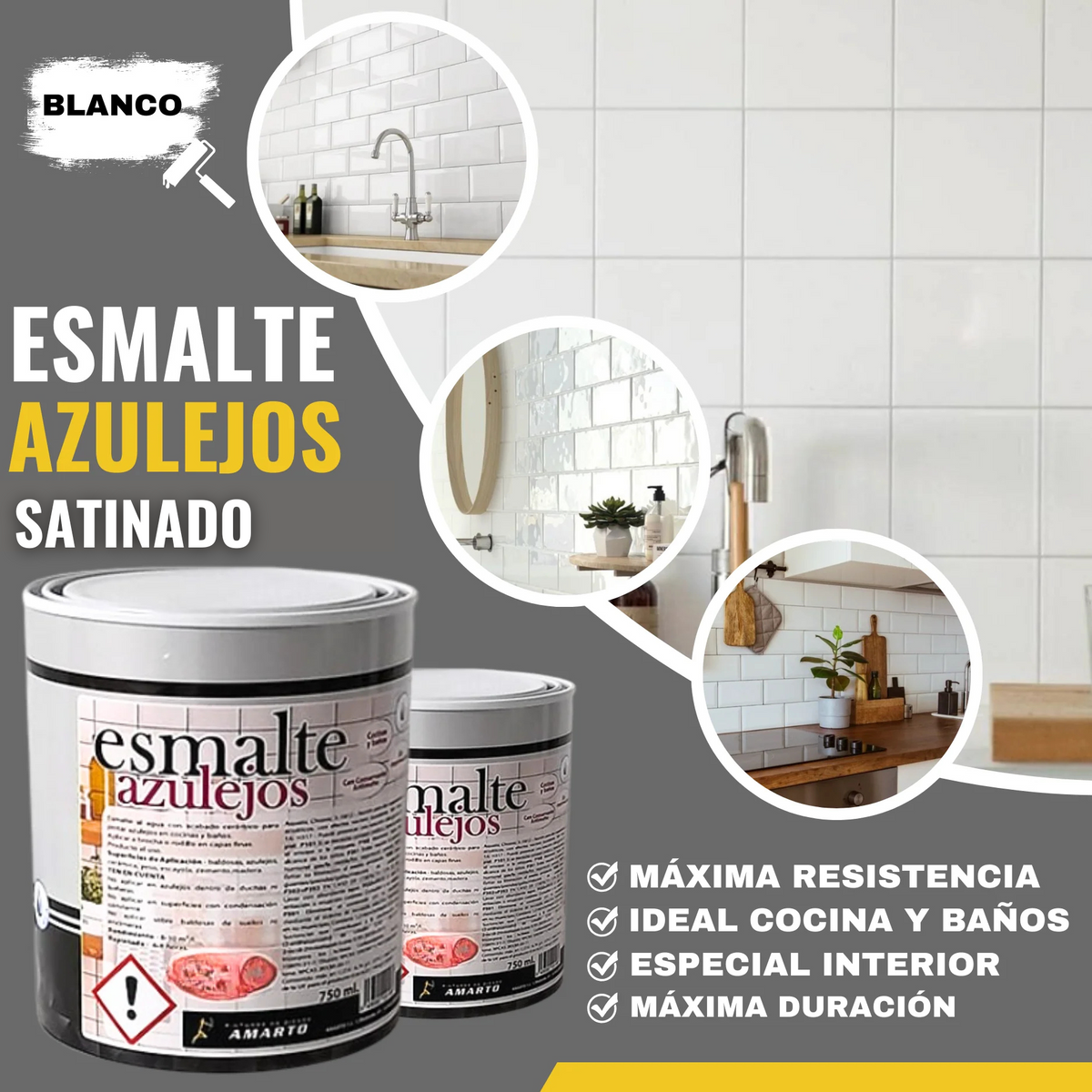 Esmalte al Agua Satinado para Azulejos de Baño y Cocina